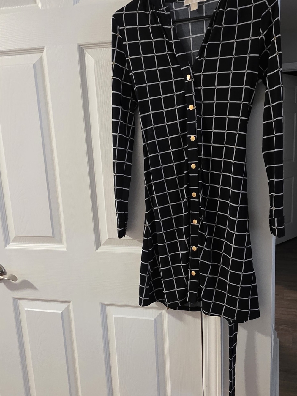 Michael Kors Black Windowpane Button-Front Women's Dress